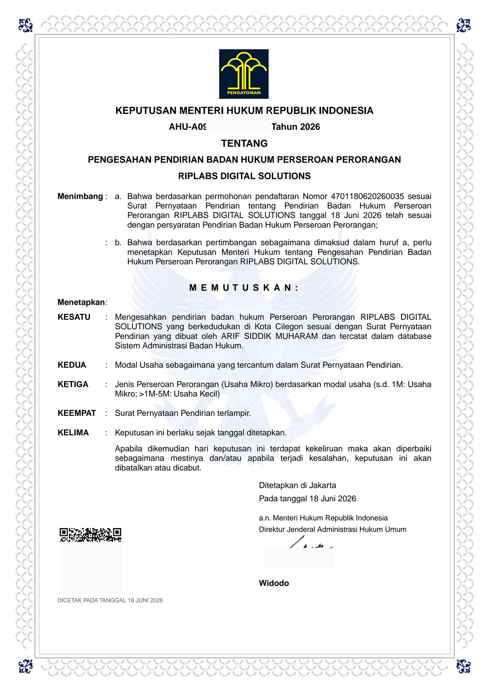 SK Kemenkumham PT RipLabs Digital Solutions