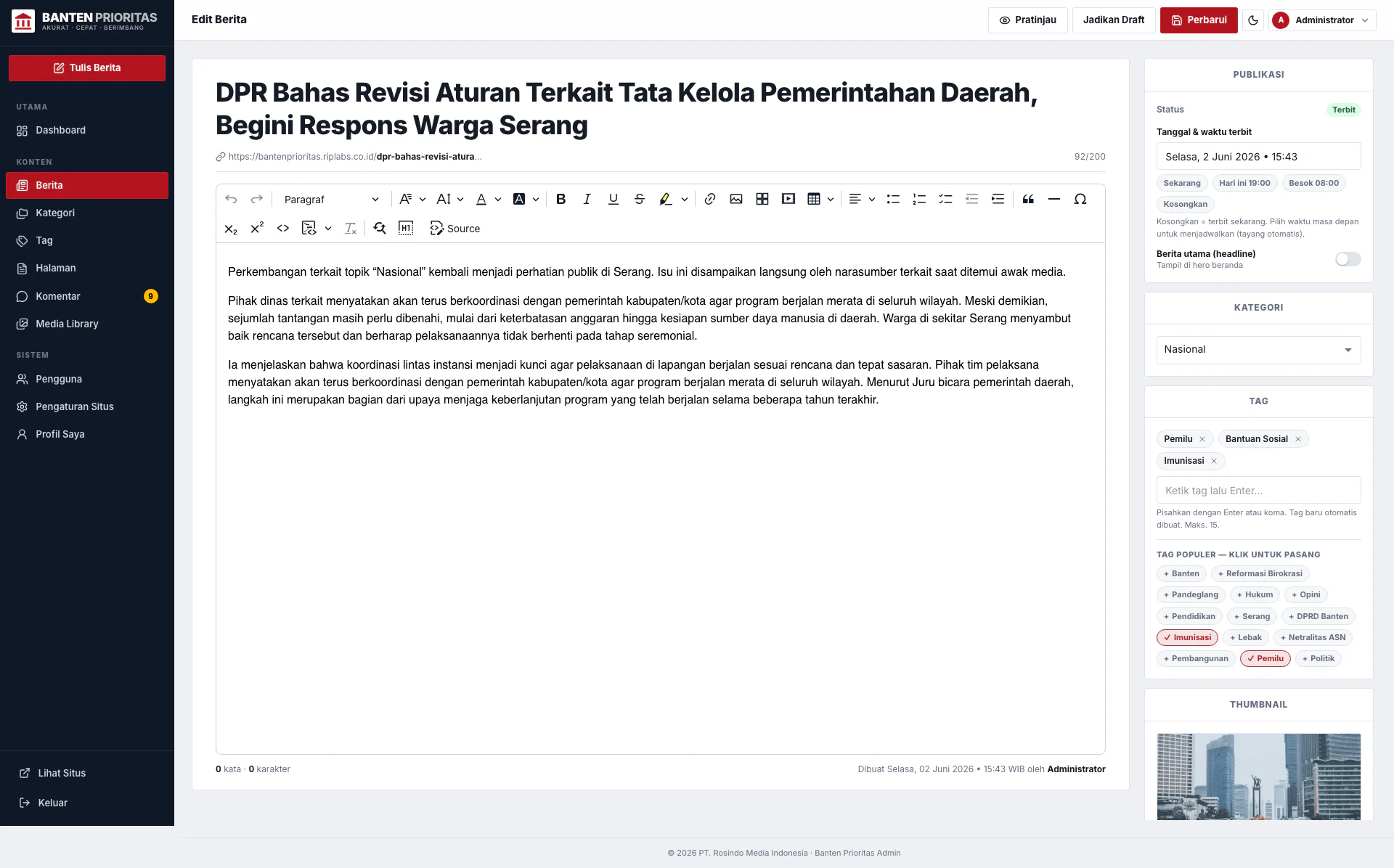 Gallery Web Portal Berita Banten Prioritas