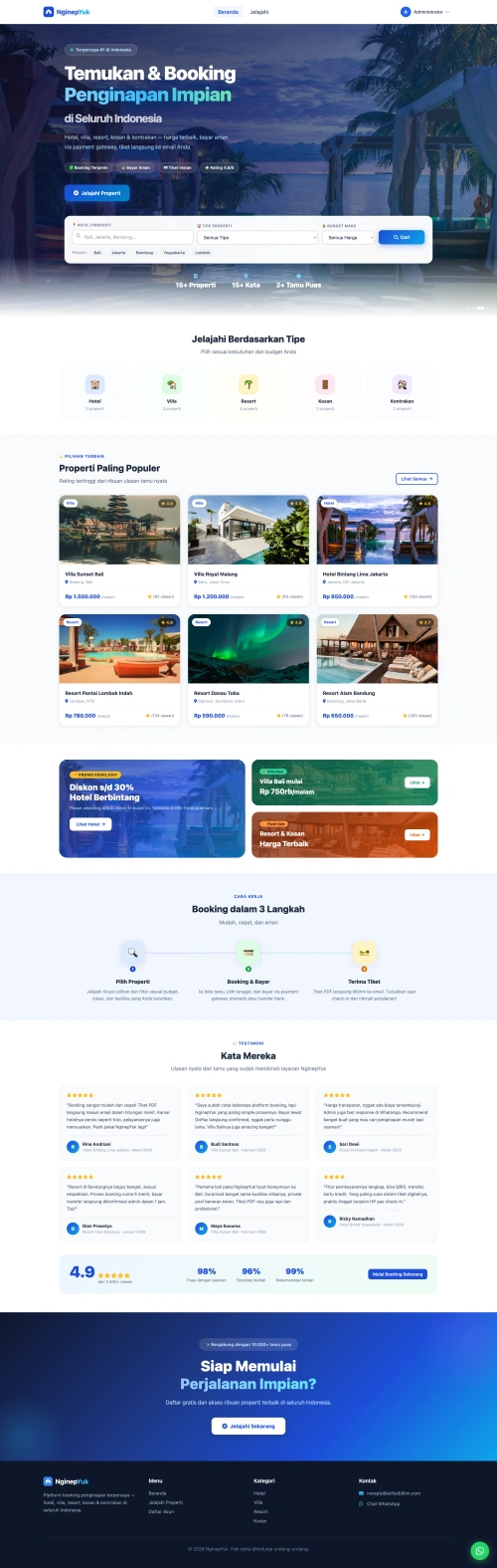 Web Reservasi Penginapan Hotel, Villa, dan Lainnya