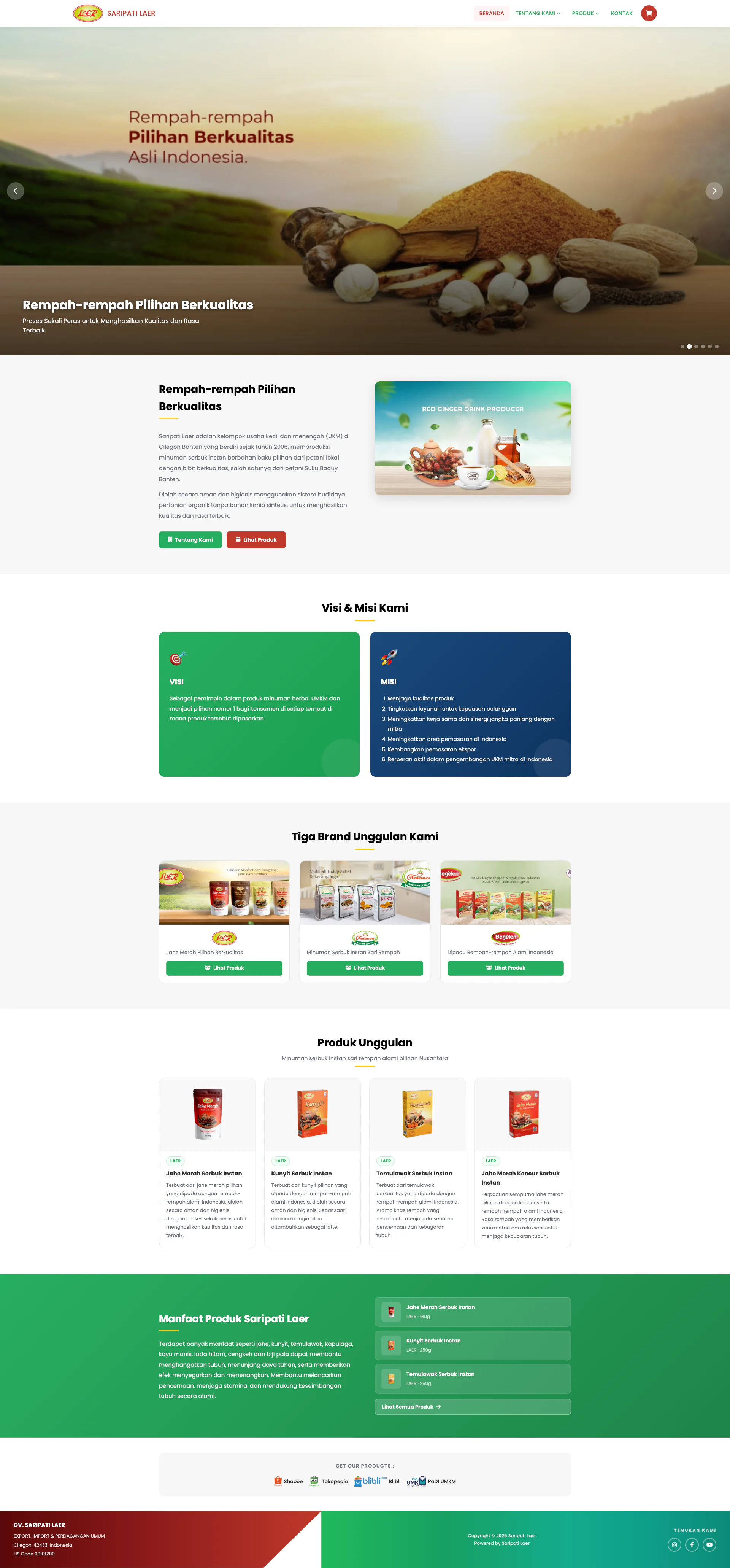 Gallery Web Profil UMKM CV. Saripati Laer Jahe Cilegon Banten