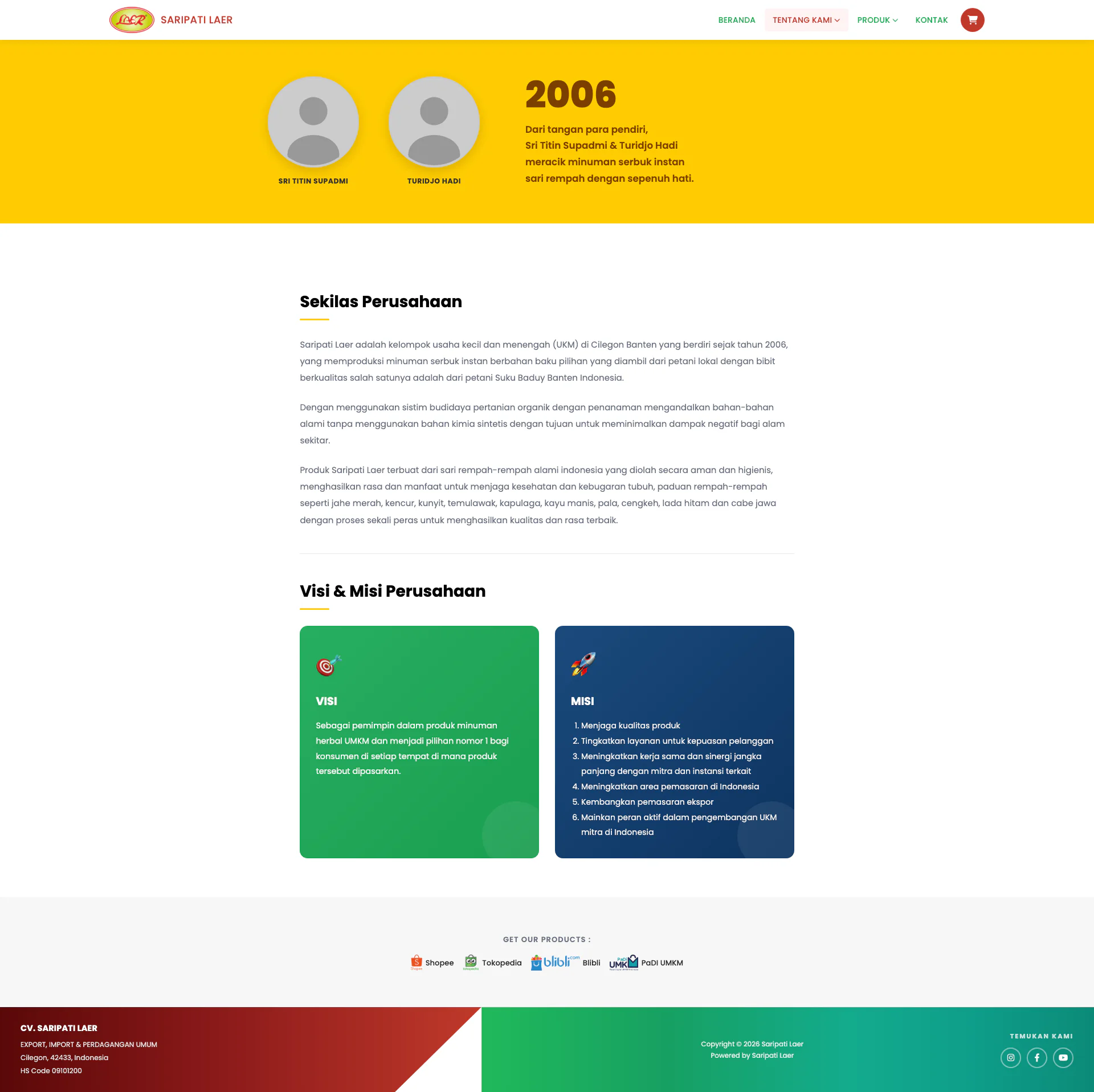 Gallery Web Profil UMKM CV. Saripati Laer Jahe Cilegon Banten