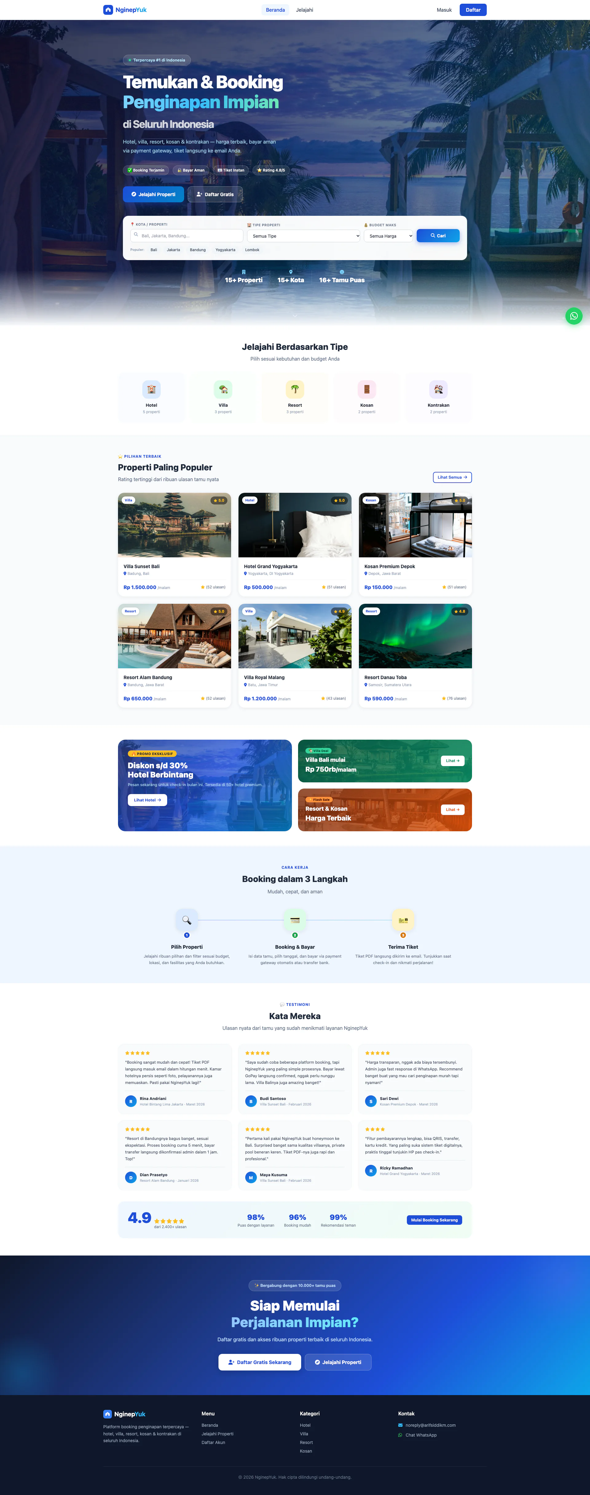 Gallery Web Reservasi Penginapan Hotel, Villa, dan Lainnya