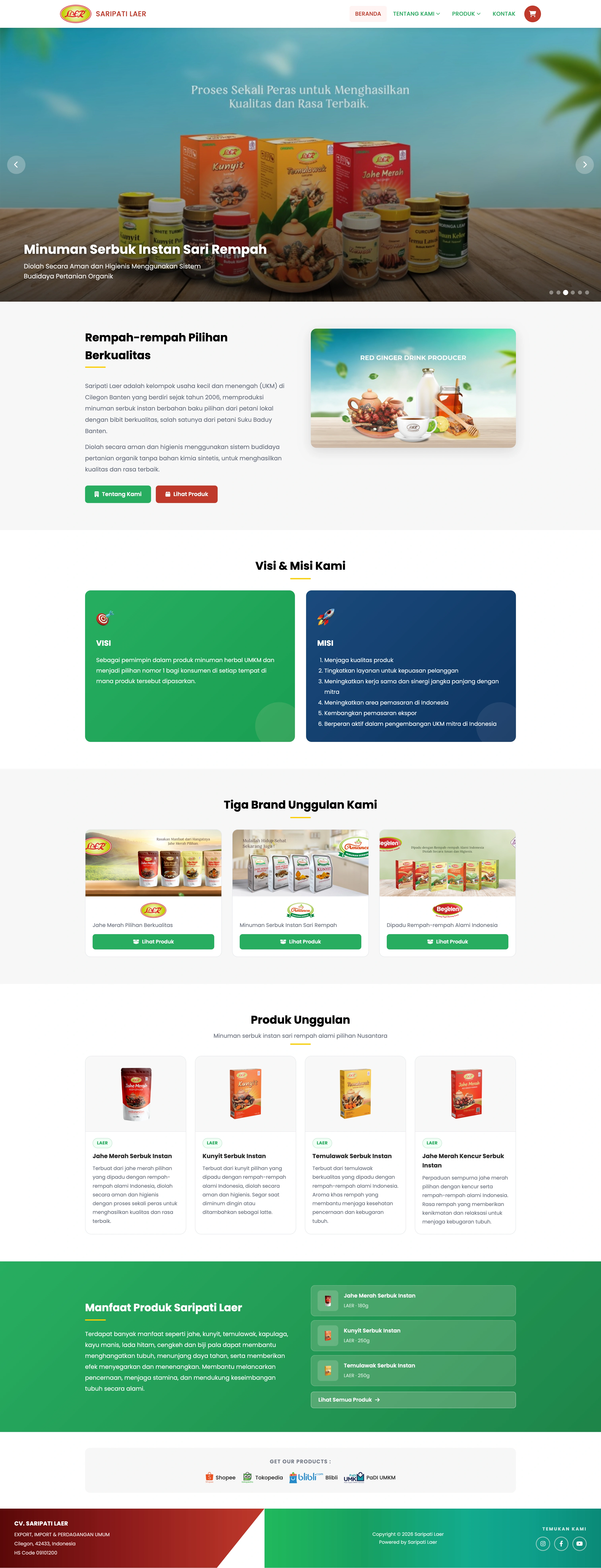 Web Profil UMKM CV. Saripati Laer Jahe Cilegon Banten