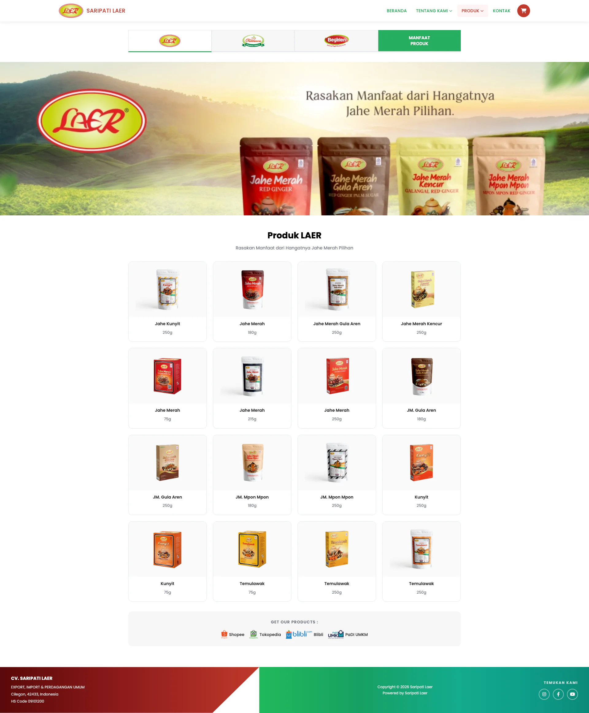Gallery Web Profil UMKM CV. Saripati Laer Jahe Cilegon Banten