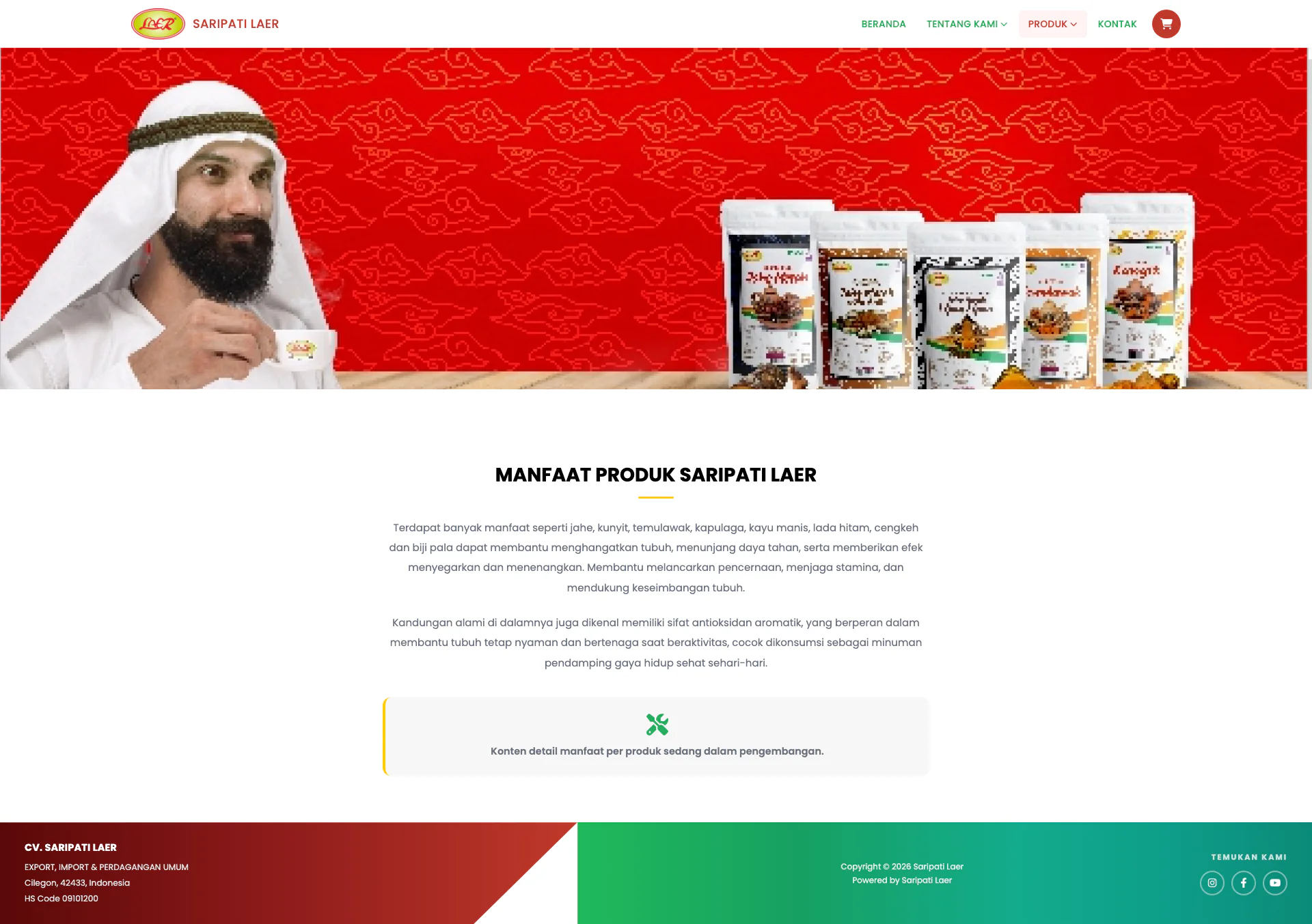 Gallery Web Profil UMKM CV. Saripati Laer Jahe Cilegon Banten