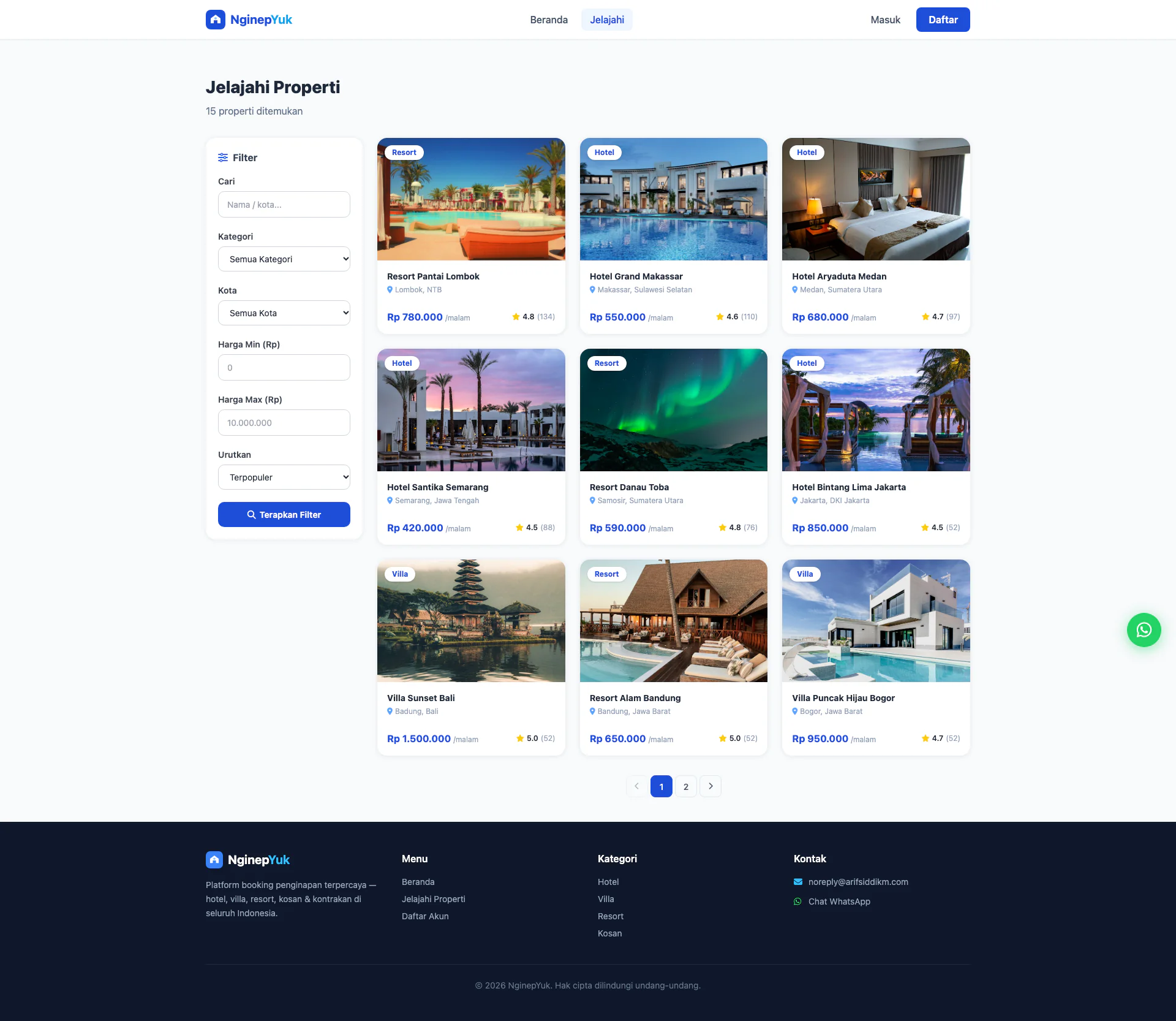 Gallery Web Reservasi Penginapan Hotel, Villa, dan Lainnya
