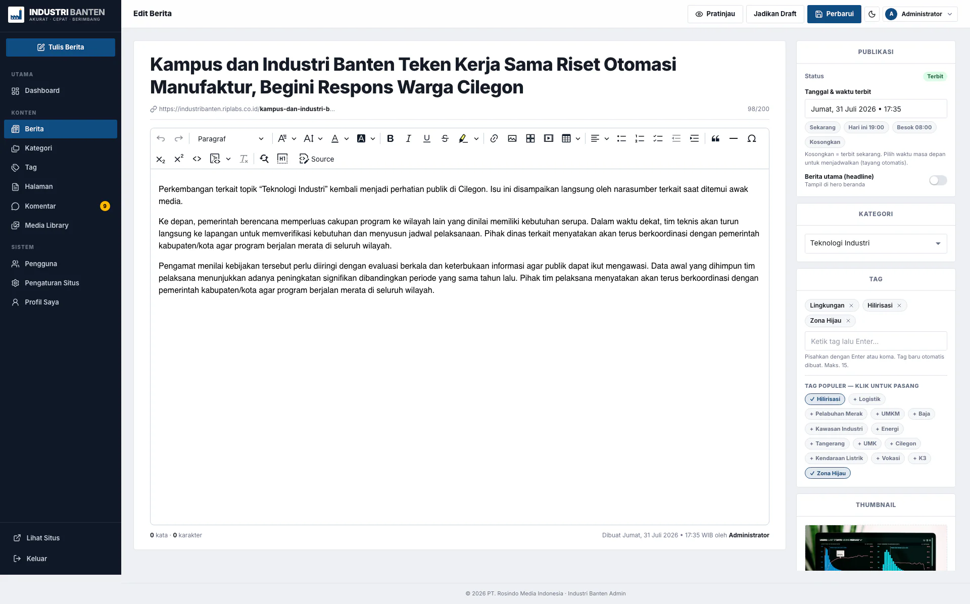 Gallery Web Portal Berita Industri Banten